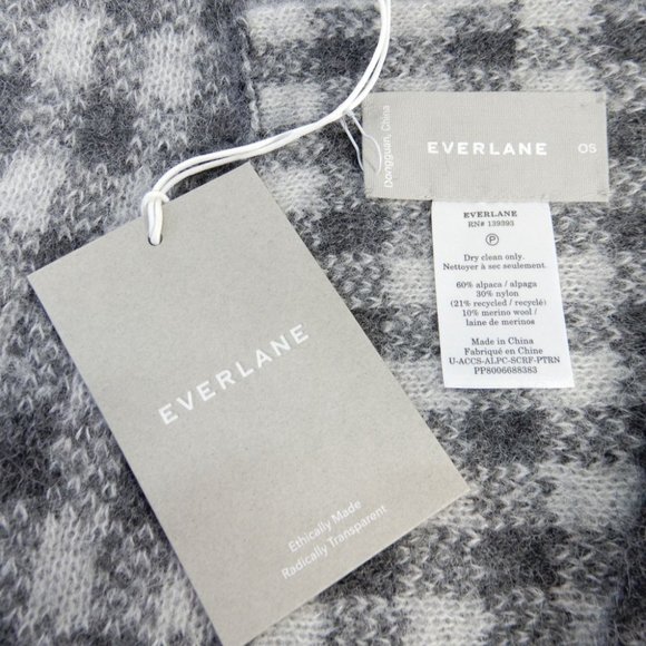 EVERLANE The Alpaca Wool Patterned SCARF Wrap 79"x50" Unisex Grey Check NEW $125 - Picture 5 of 7